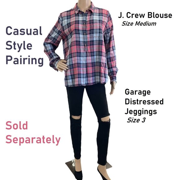 J Crew Womens sz M Plaid Cotton Blend Shirt 5 Button Pullover Top Casual Blouse - Picture 2 of 6